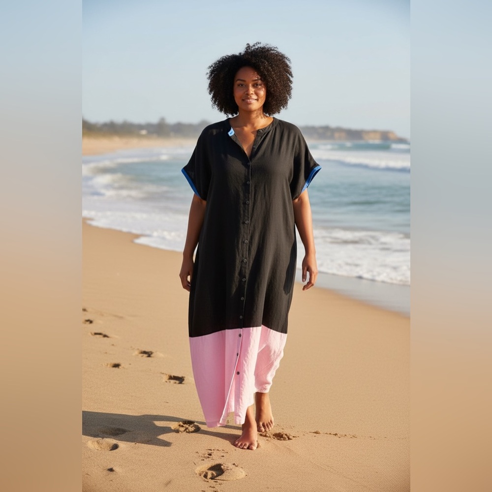 Anthropologie Black and Pink Swim Cover-Up